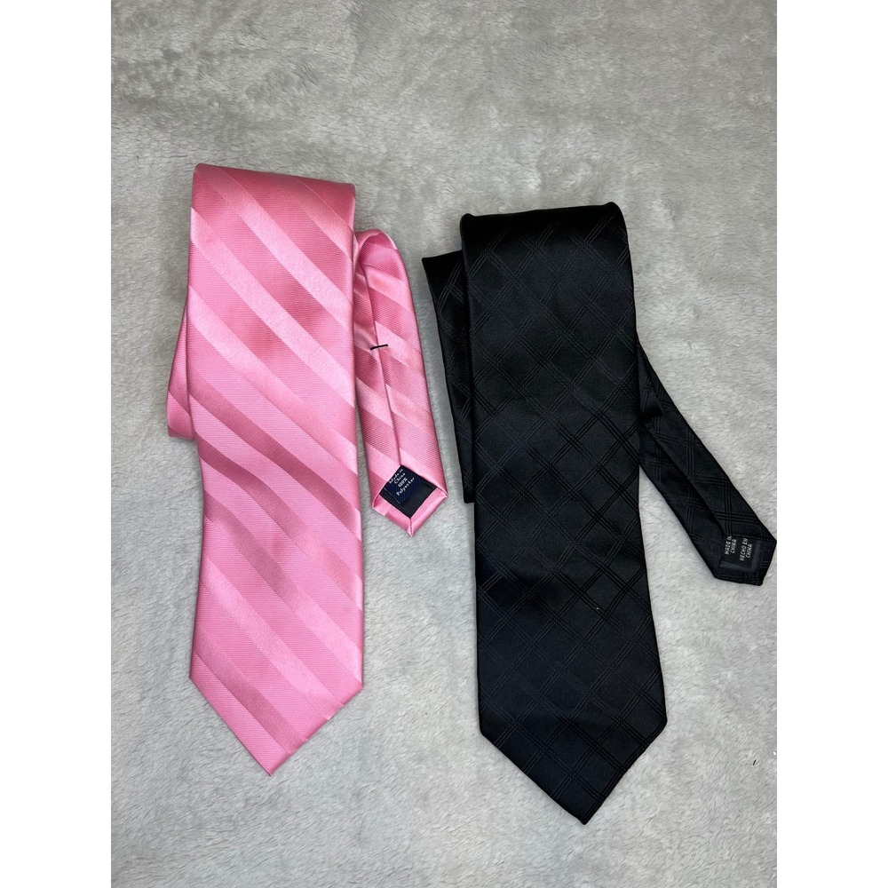 Croft & Barrow Mens Necktie Lot Striped Pink Grid Black 2 Piece OS